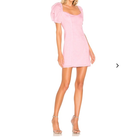 Lovers +‎ Friends Harper Mini Dress Puff Sleeve Sweetheart Neckline Pink Sz S - Picture 1 of 7